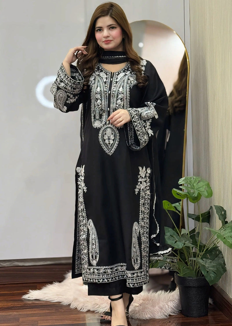 SAPPHIRE BLACK EMBROIDERED 3PC