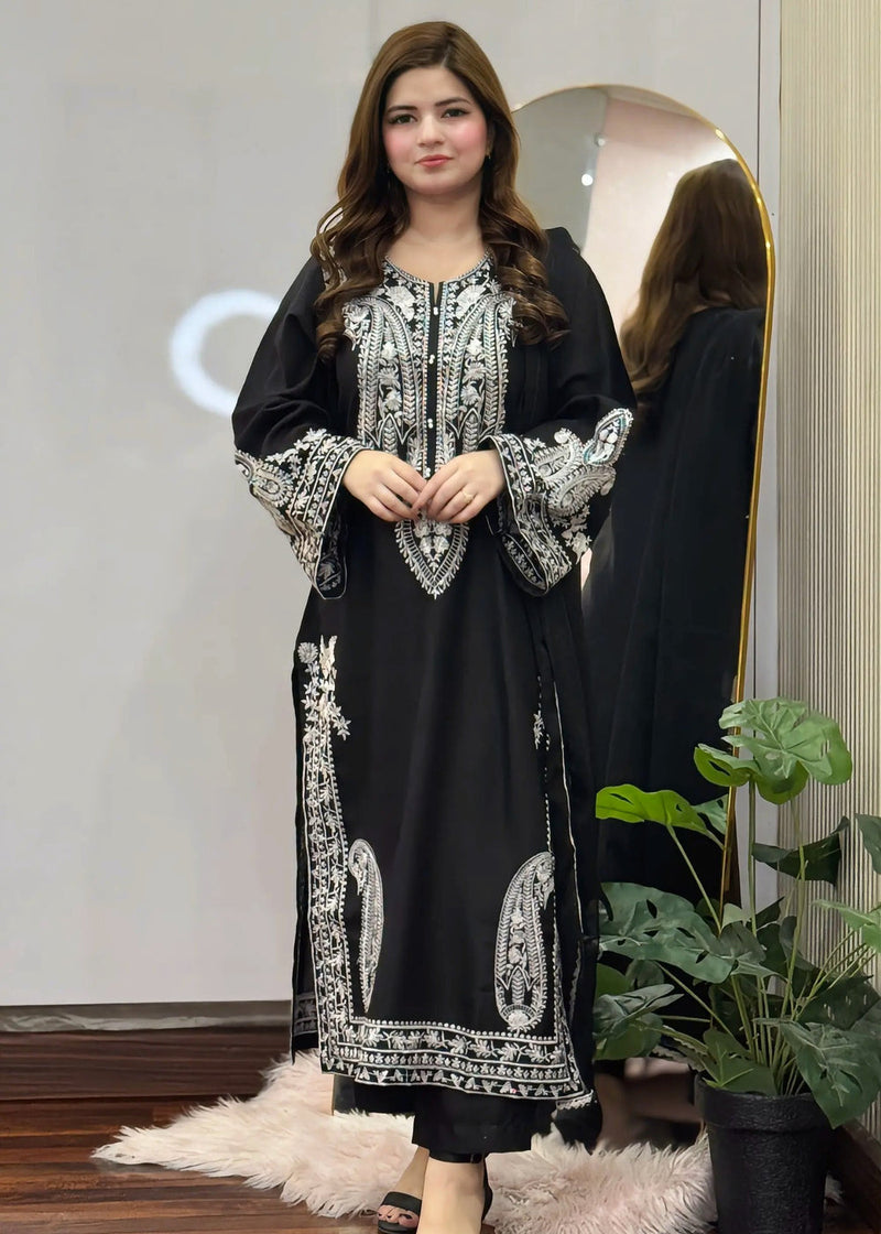 SAPPHIRE BLACK EMBROIDERED 3PC