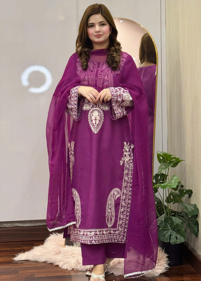 SAPPHIRE PURPLE EMBROIDERED 3PC