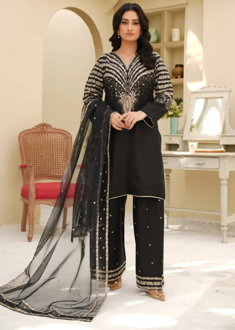 BLACK PEACOCK EMBROIDERED 3PC