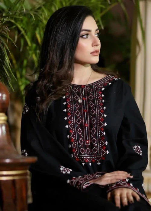 Midnight Maroon Embroidered Linen 2PC Suit